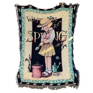 Mary Engelbreit Waiting For Spring Woven Tapestry Throw Fringe Gardening 47x62